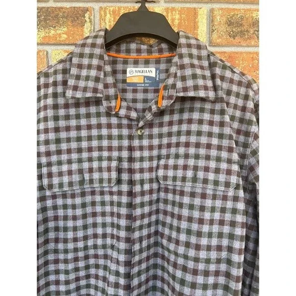 Magellan Outdoors Hunt Gear MagWick Plaid Shirt Mens Large Loose Fit Grey Brown - Picture 3 of 6